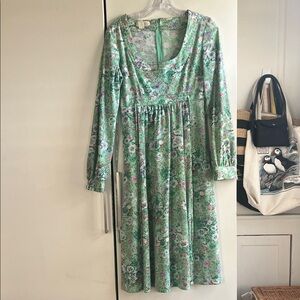 Vintage Floral Green Dress 1960s/70s SZ Medium